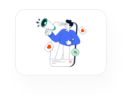 Become an Affiliate Partner 6 Illustration of a person using a megaphone for social media promotion inside a smartphone screen