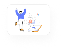 Become an Affiliate Partner 7 Illustration of a person celebrating as a large money bag moves upward on a growth chart.